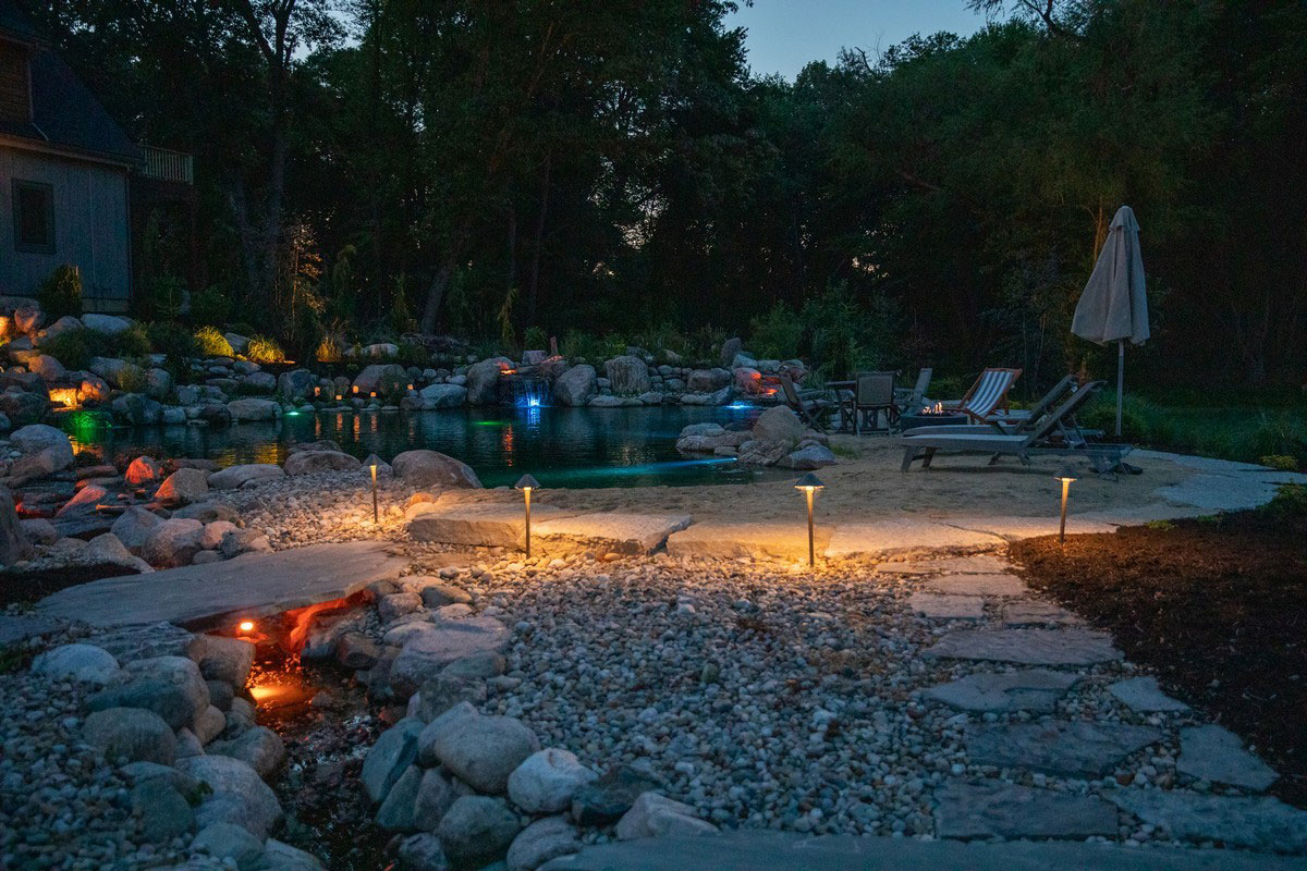 landscape lights around pond